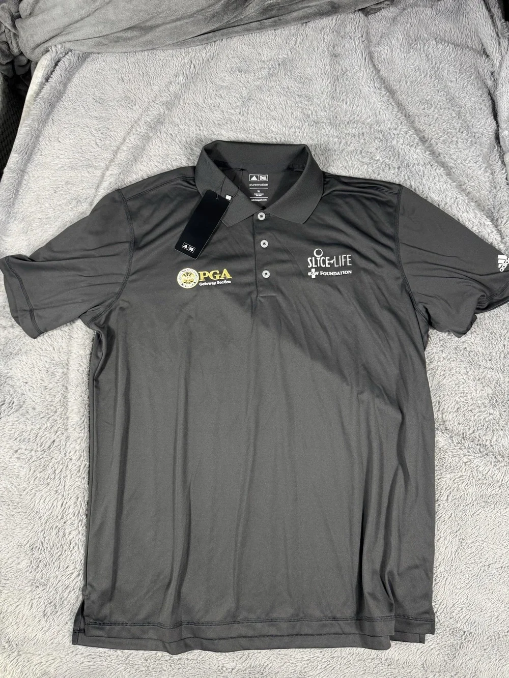 Adidas Golf Polo Shirt Mens XL Gray Slice Of Life PGA Short Sleeve Puremotion
